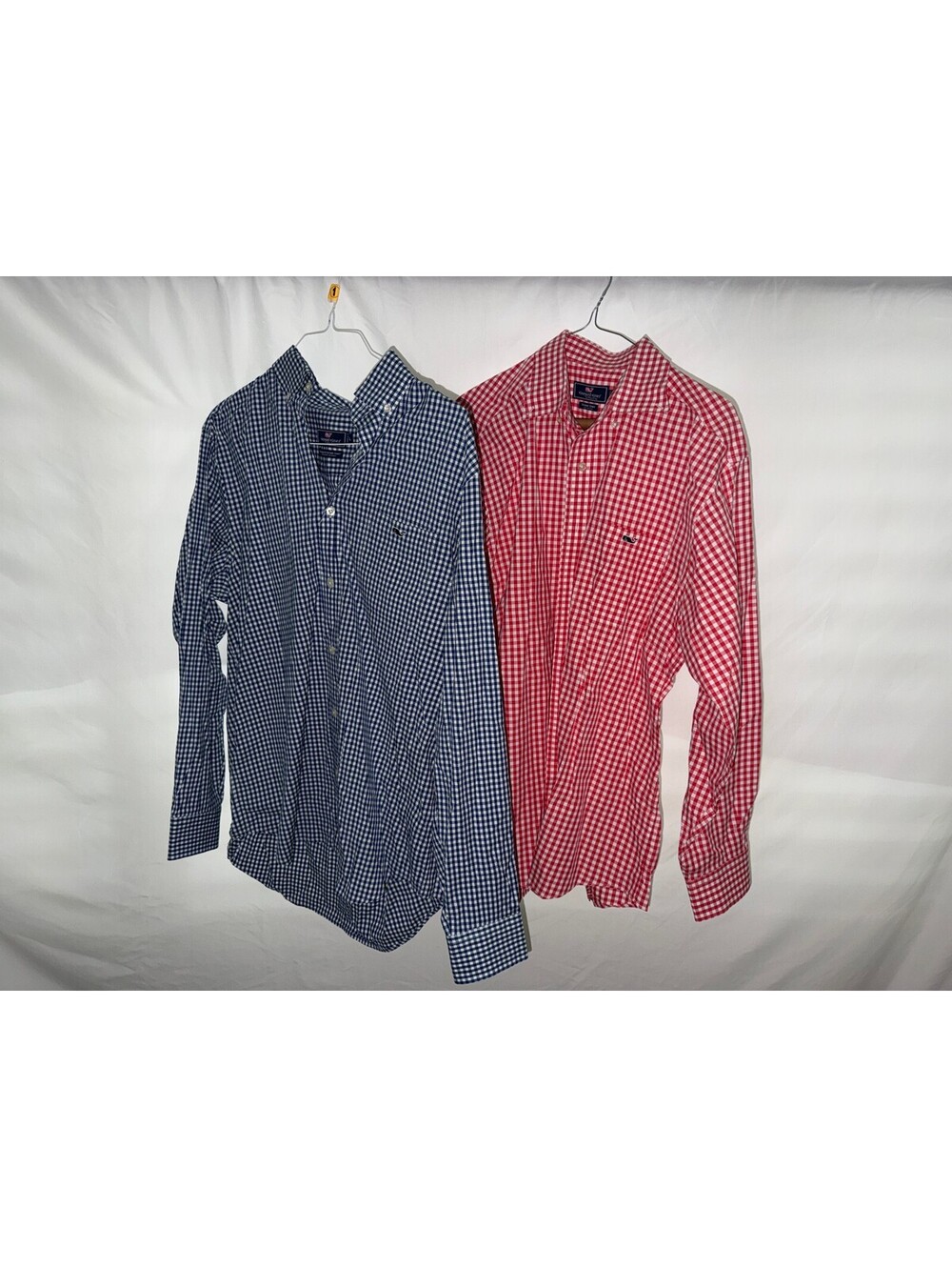 Vineyard Vines Classic Fit Tucker Shirts, Blue & Red Gingham, Large, Set of 2